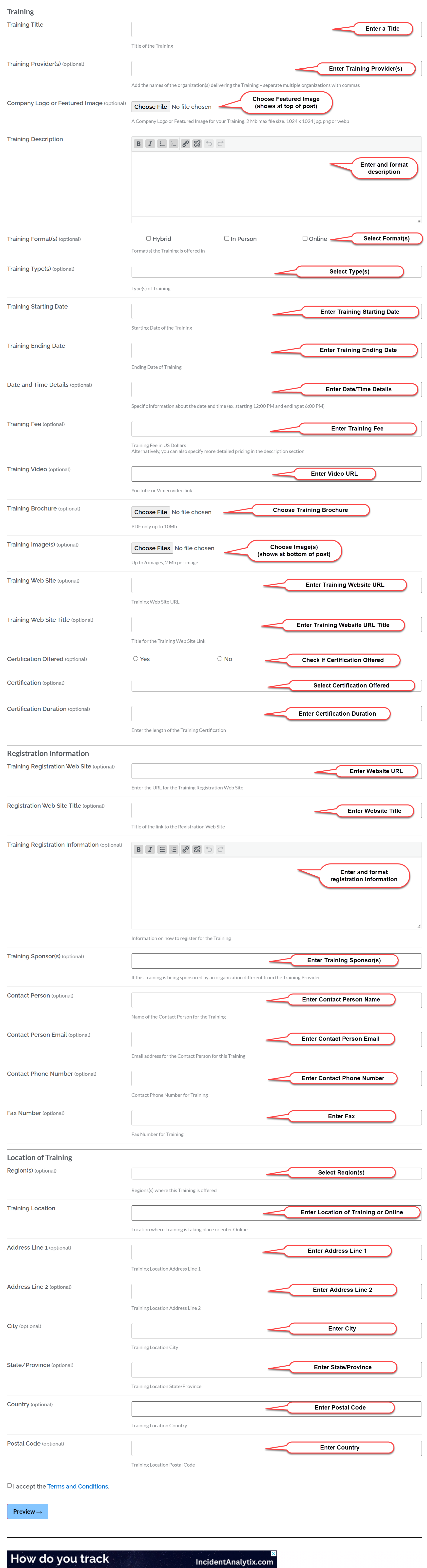 Add a Training Form