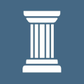Icon of a white classical column (pillar) on a blue background, used to represent architecture or institutions.